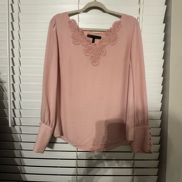 White House Black Market Blush Top with Lace Accents - Picture 2 of 7